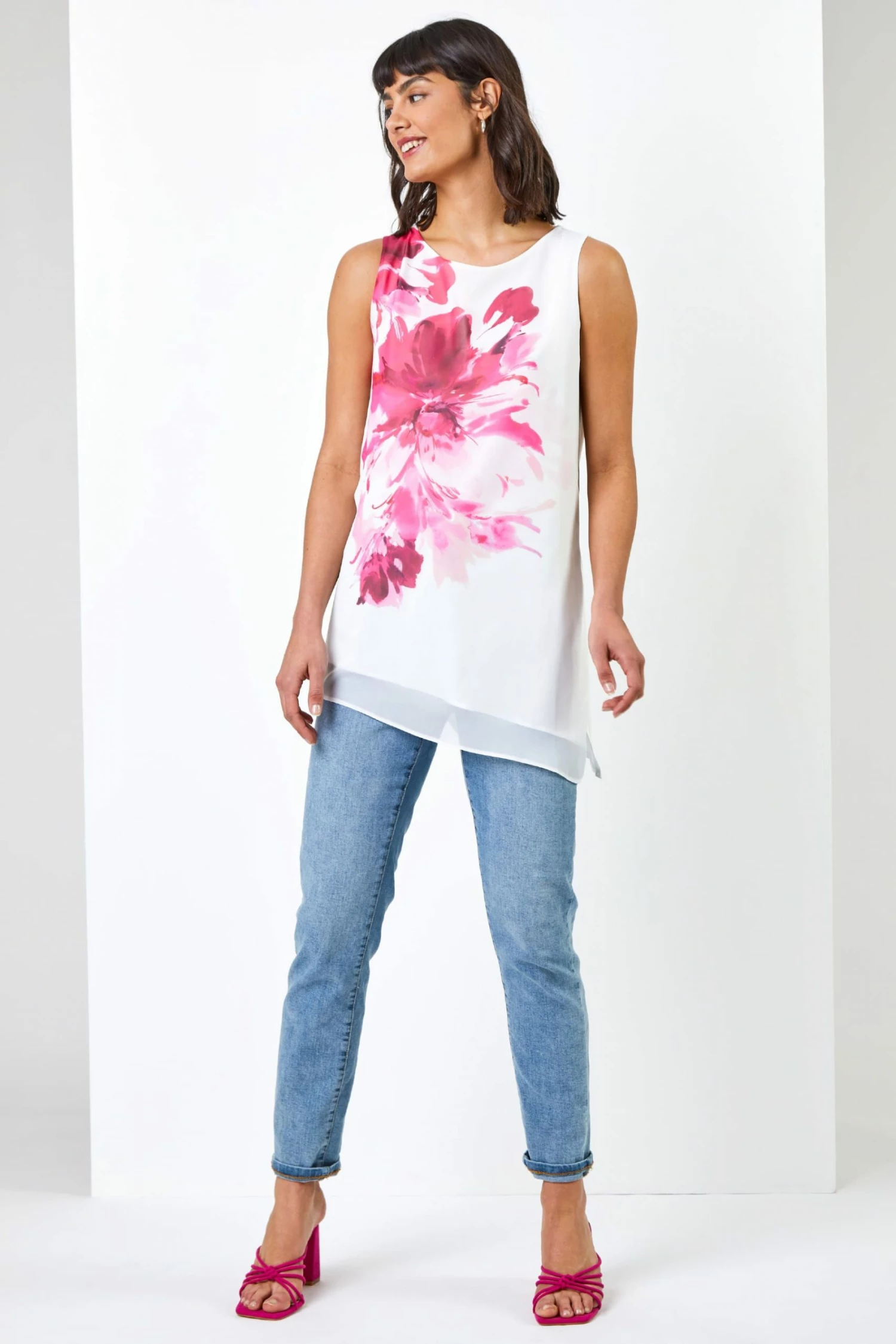 Roman White Bold Floral Overlay Vest Top 5 Roman White Bold Floral Overlay Vest Top - Image 3