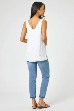 Roman White Foil Print Button Detail Top -Roman Sales Shop unnamed file 12467