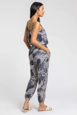 Roman Blue Mixed Animal Print Shirred Cuff Jumpsuit 8 Roman Blue Mixed Animal Print Shirred Cuff Jumpsuit -Roman Sales Shop unnamed file 12476