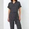 Roman Black Spot Print Collared Jumpsuit