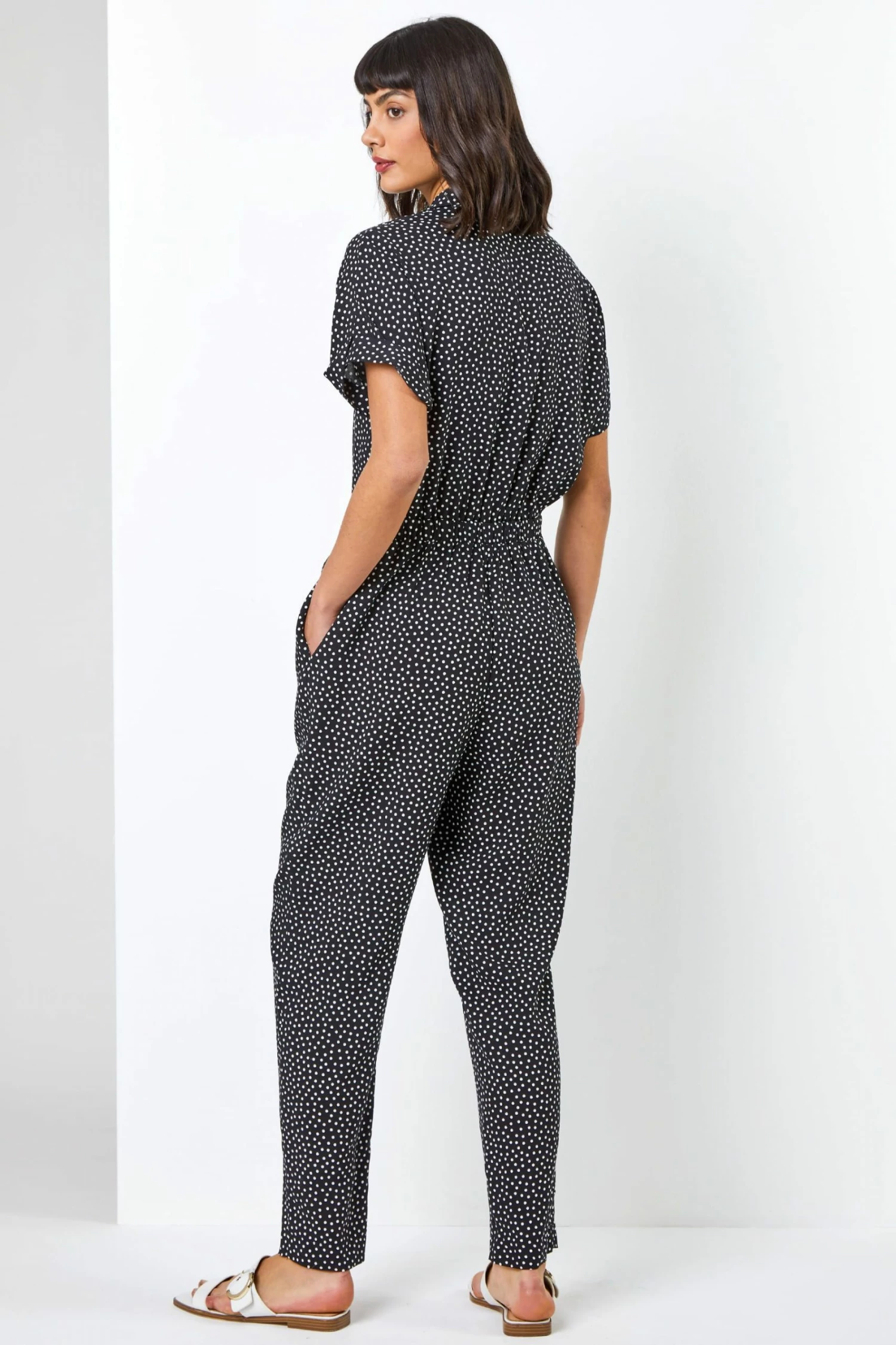 Roman Black Spot Print Collared Jumpsuit 4 Roman Black Spot Print Collared Jumpsuit - Image 2