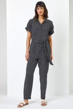 Roman Black Spot Print Collared Jumpsuit 9 Roman Black Spot Print Collared Jumpsuit -Roman Sales Shop unnamed file 12482