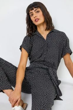 Roman Black Spot Print Collared Jumpsuit 10 Roman Black Spot Print Collared Jumpsuit -Roman Sales Shop unnamed file 12483