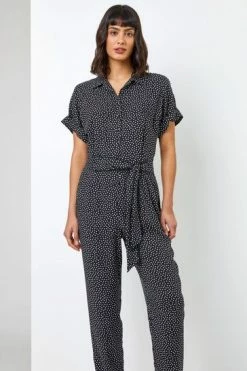 Roman Black Spot Print Collared Jumpsuit 11 Roman Black Spot Print Collared Jumpsuit -Roman Sales Shop unnamed file 12484