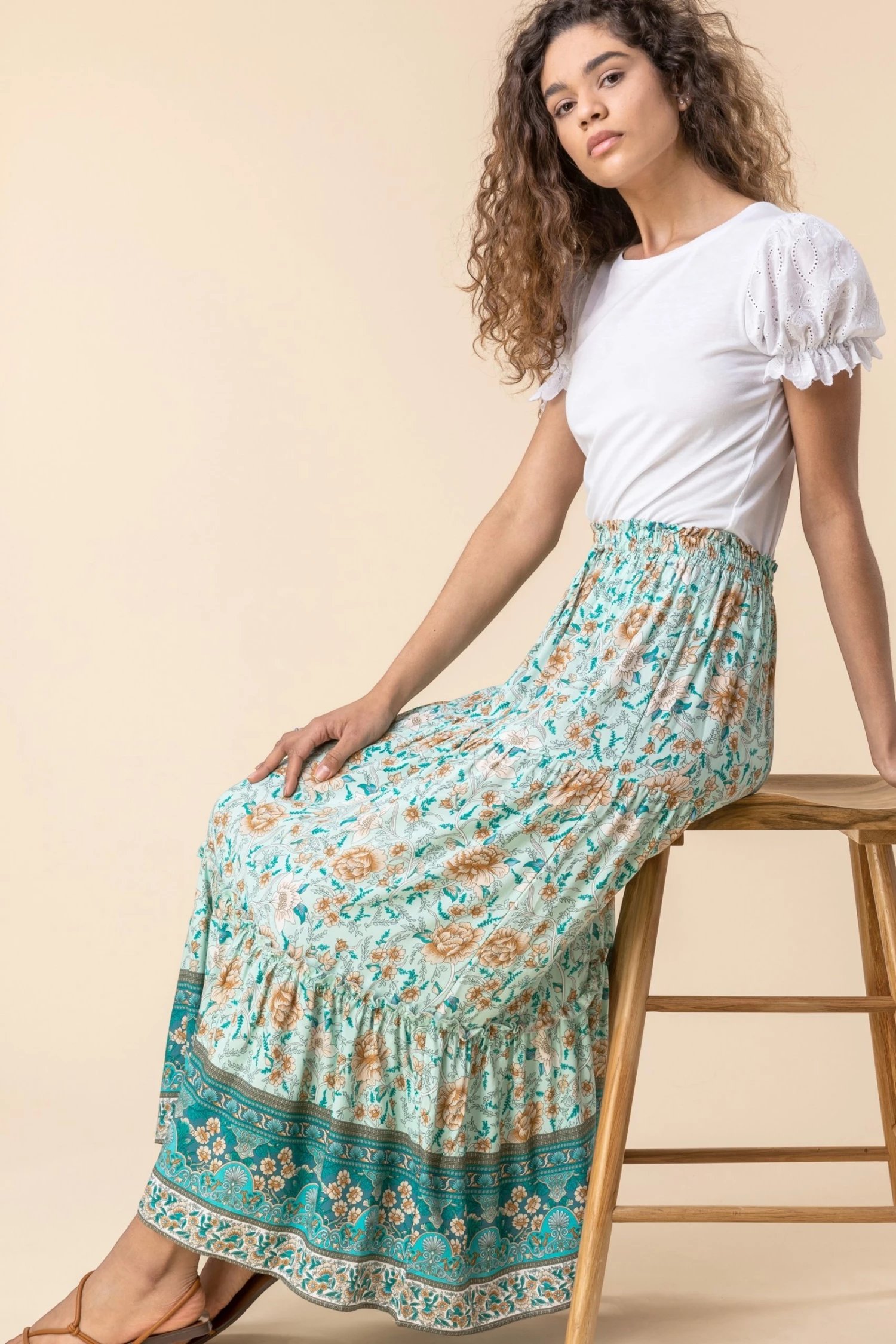 Roman Green Tiered Print Maxi Skirt 6 Roman Green Tiered Print Maxi Skirt - Image 4