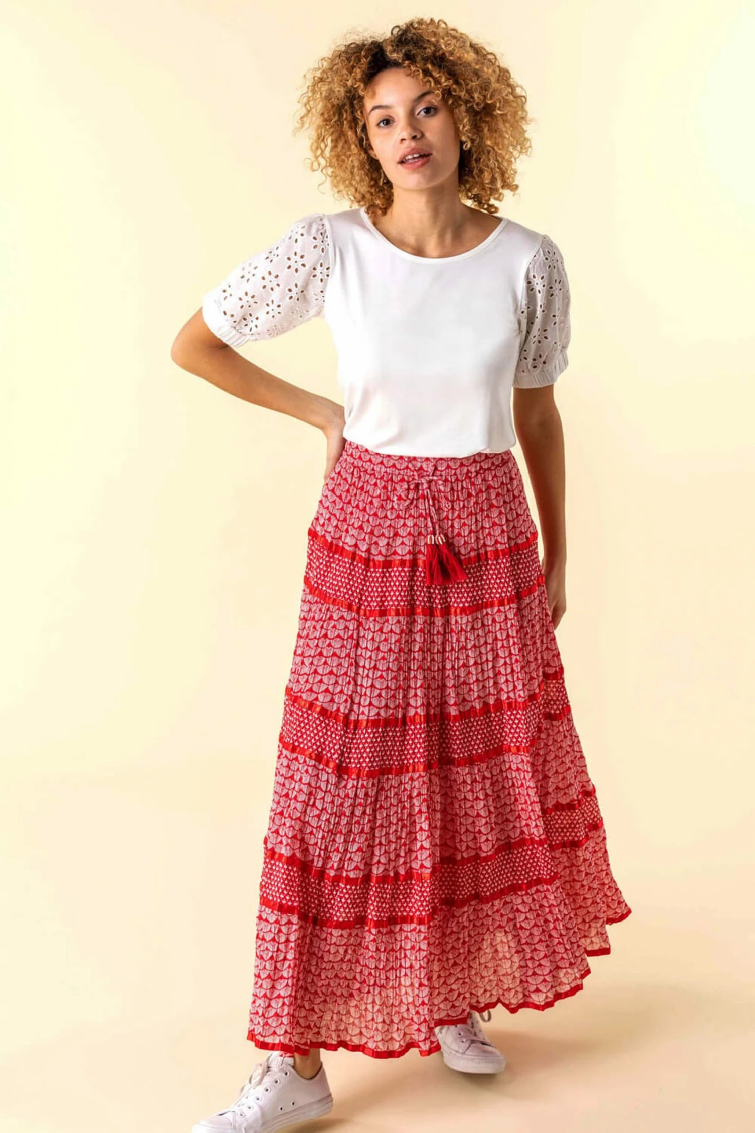 Roman Red Monochrome Print Tiered Maxi Skirt 5 Roman Red Monochrome Print Tiered Maxi Skirt - Image 3
