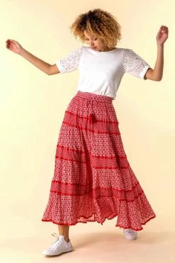 Roman Red Monochrome Print Tiered Maxi Skirt 11 Roman Red Monochrome Print Tiered Maxi Skirt -Roman Sales Shop unnamed file 12497