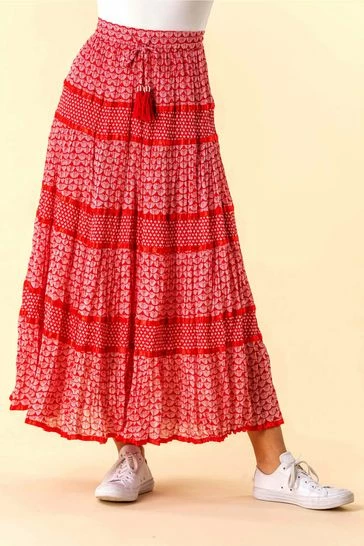 Roman Red Monochrome Print Tiered Maxi Skirt 7 Roman Red Monochrome Print Tiered Maxi Skirt - Image 5