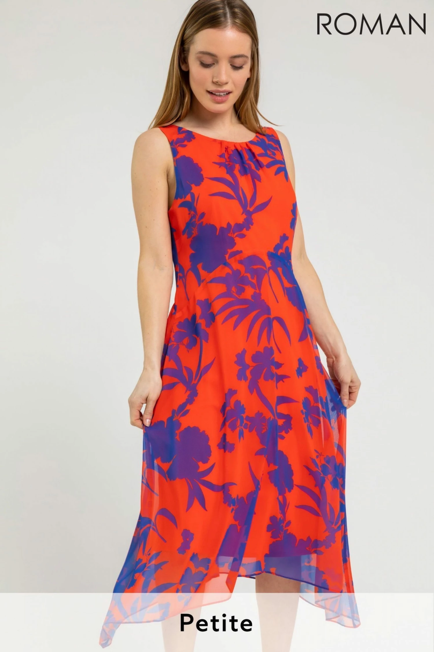 Roman Red Petite Floral Print Chiffon Dress 3 Roman Red Petite Floral Print Chiffon Dress