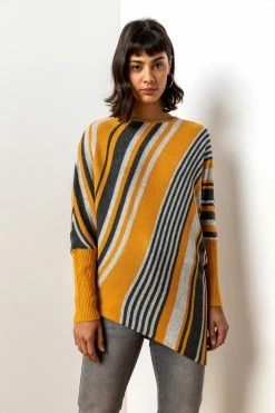 Roman Yellow Asymmetric Stripe Print Jumper