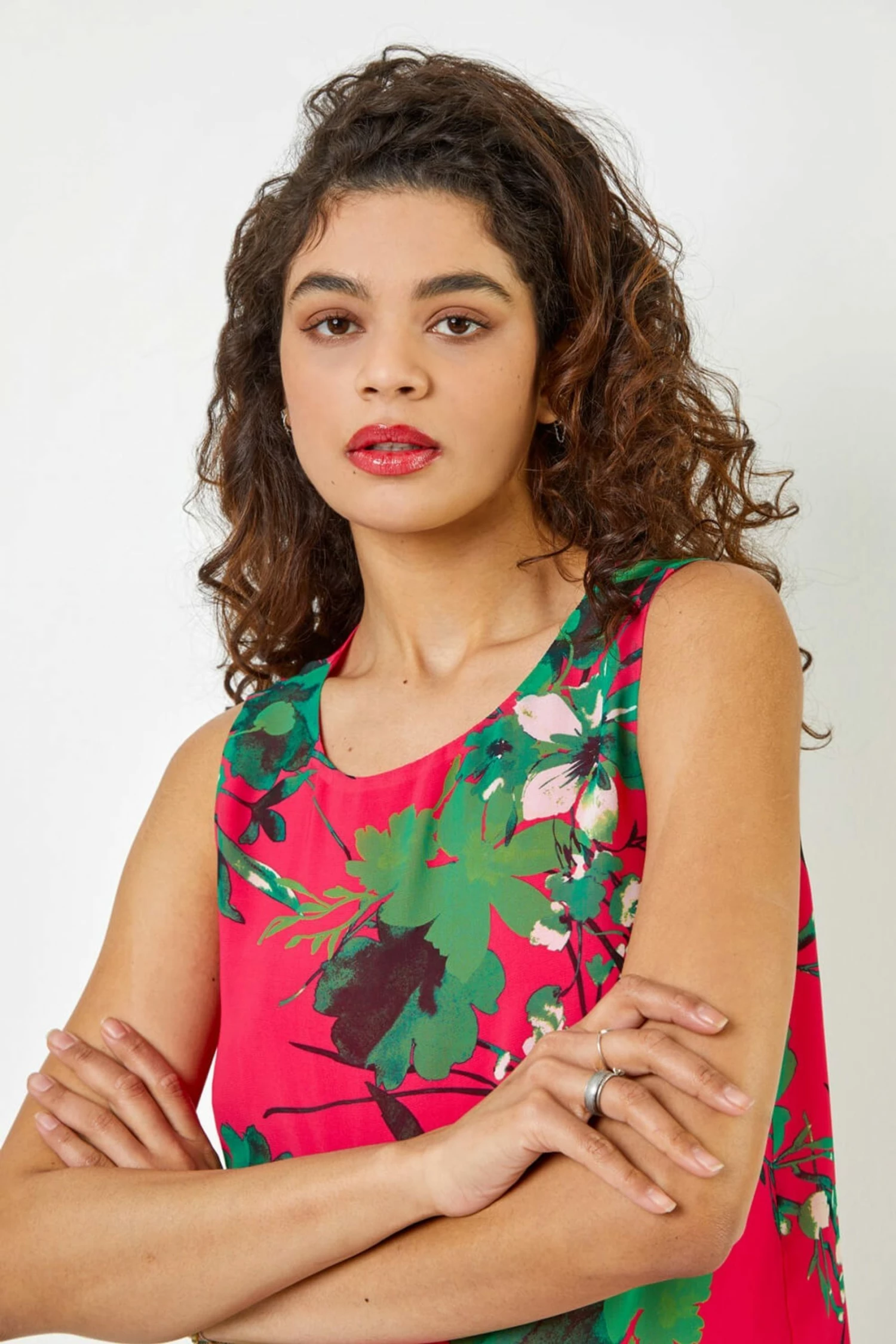 Roman Pink Tropical Print Chiffon Vest Top 6 Roman Pink Tropical Print Chiffon Vest Top - Image 4