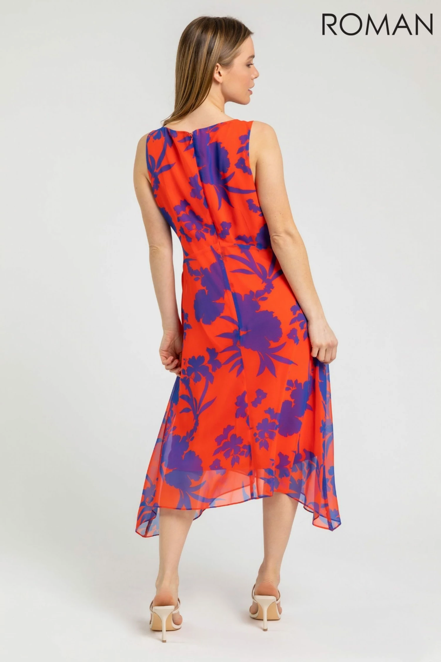 Roman Red Petite Floral Print Chiffon Dress 4 Roman Red Petite Floral Print Chiffon Dress - Image 2