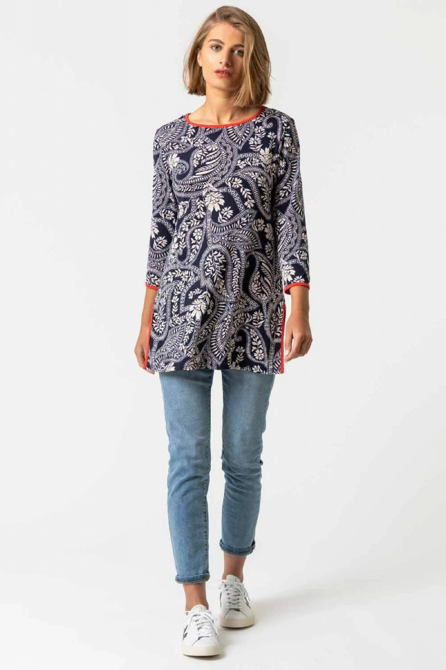 Roman Blue Paisley Print Contrast Trim Tunic Top 5 Roman Blue Paisley Print Contrast Trim Tunic Top - Image 3