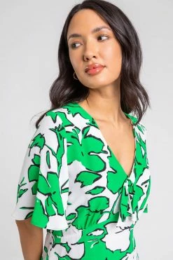 Roman Green Contrast Floral Tie Detail Top 12 Roman Green Contrast Floral Tie Detail Top -Roman Sales Shop unnamed file 12523