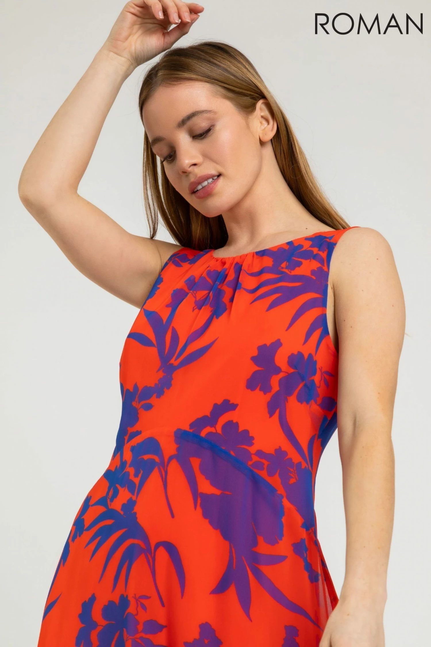 Roman Red Petite Floral Print Chiffon Dress 6 Roman Red Petite Floral Print Chiffon Dress - Image 4