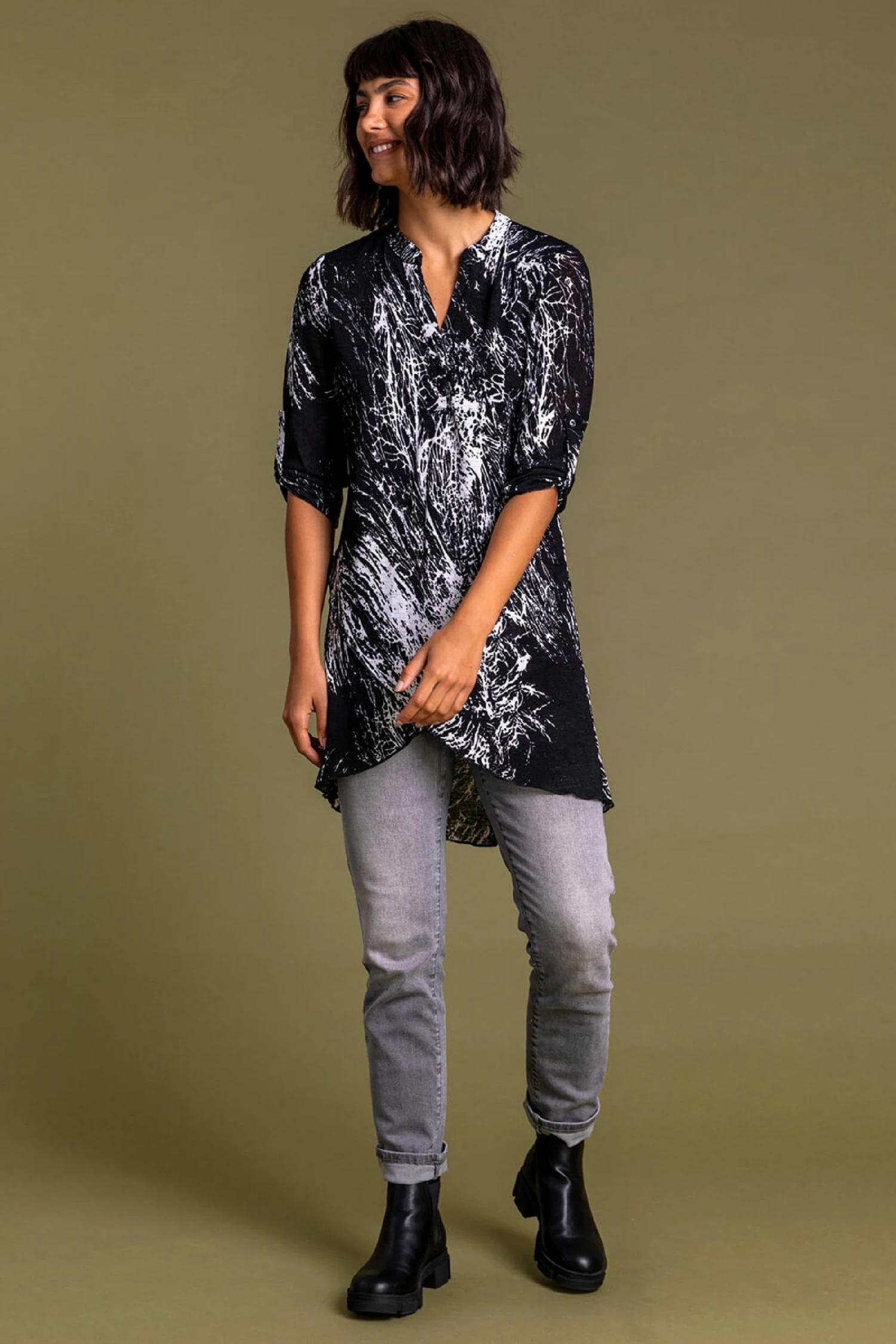 Roman Black Mono Print Layered Tunic 6 Roman Black Mono Print Layered Tunic - Image 4