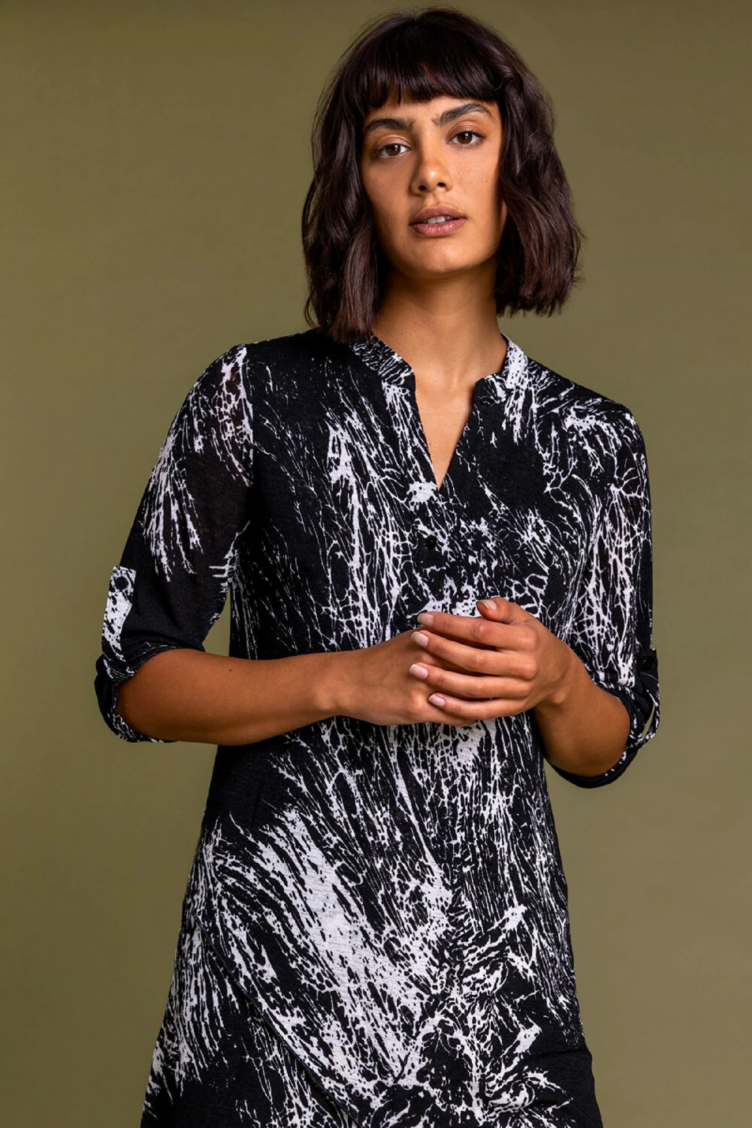 Roman Black Mono Print Layered Tunic 7 Roman Black Mono Print Layered Tunic - Image 5