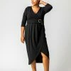Roman Black Curve V Neck Wrap Midi Dress -Roman Sales Shop unnamed file 1255