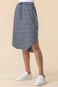 Roman Navy Jersey Stripe Print Skirt