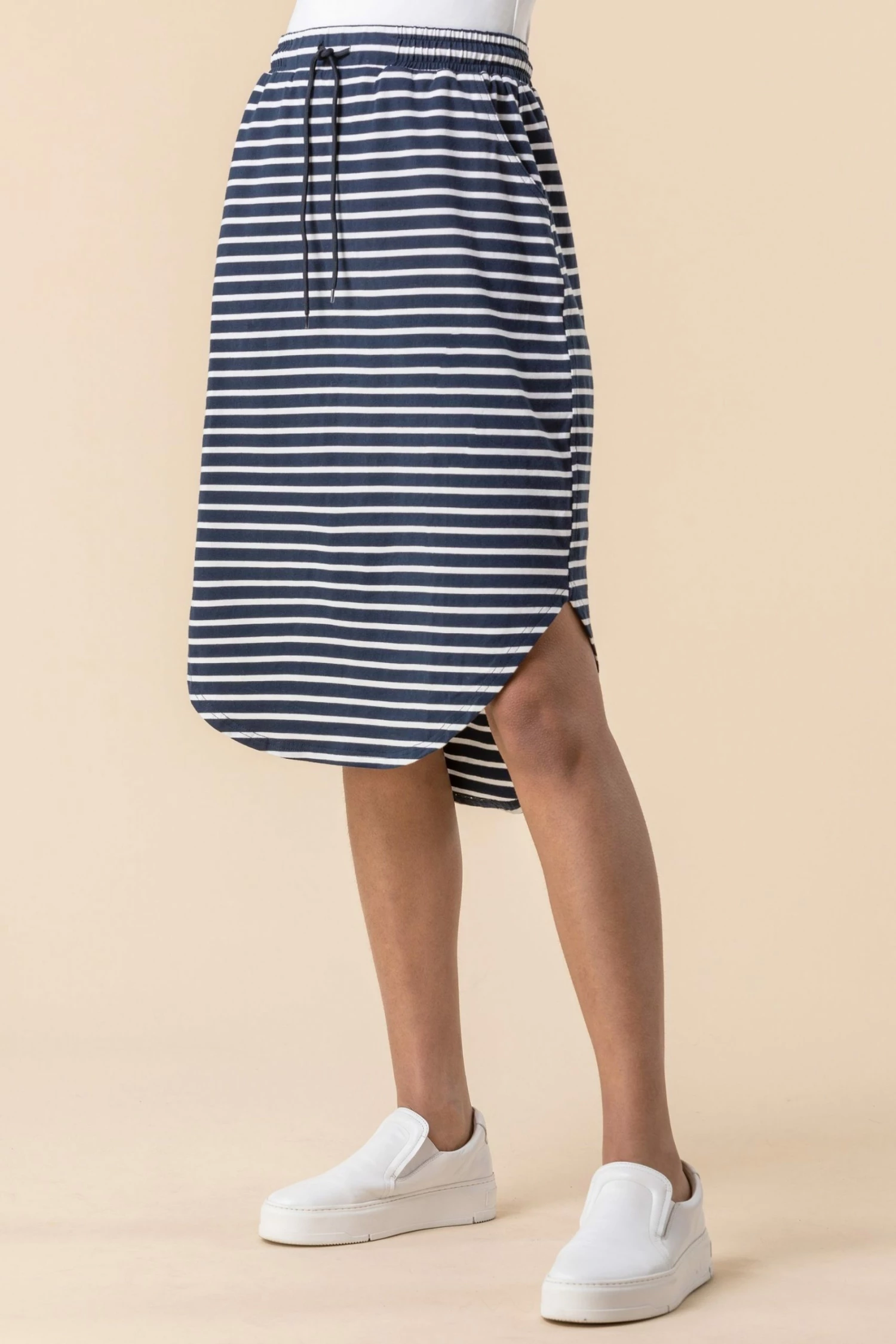 Roman Navy Jersey Stripe Print Skirt 3 Roman Navy Jersey Stripe Print Skirt