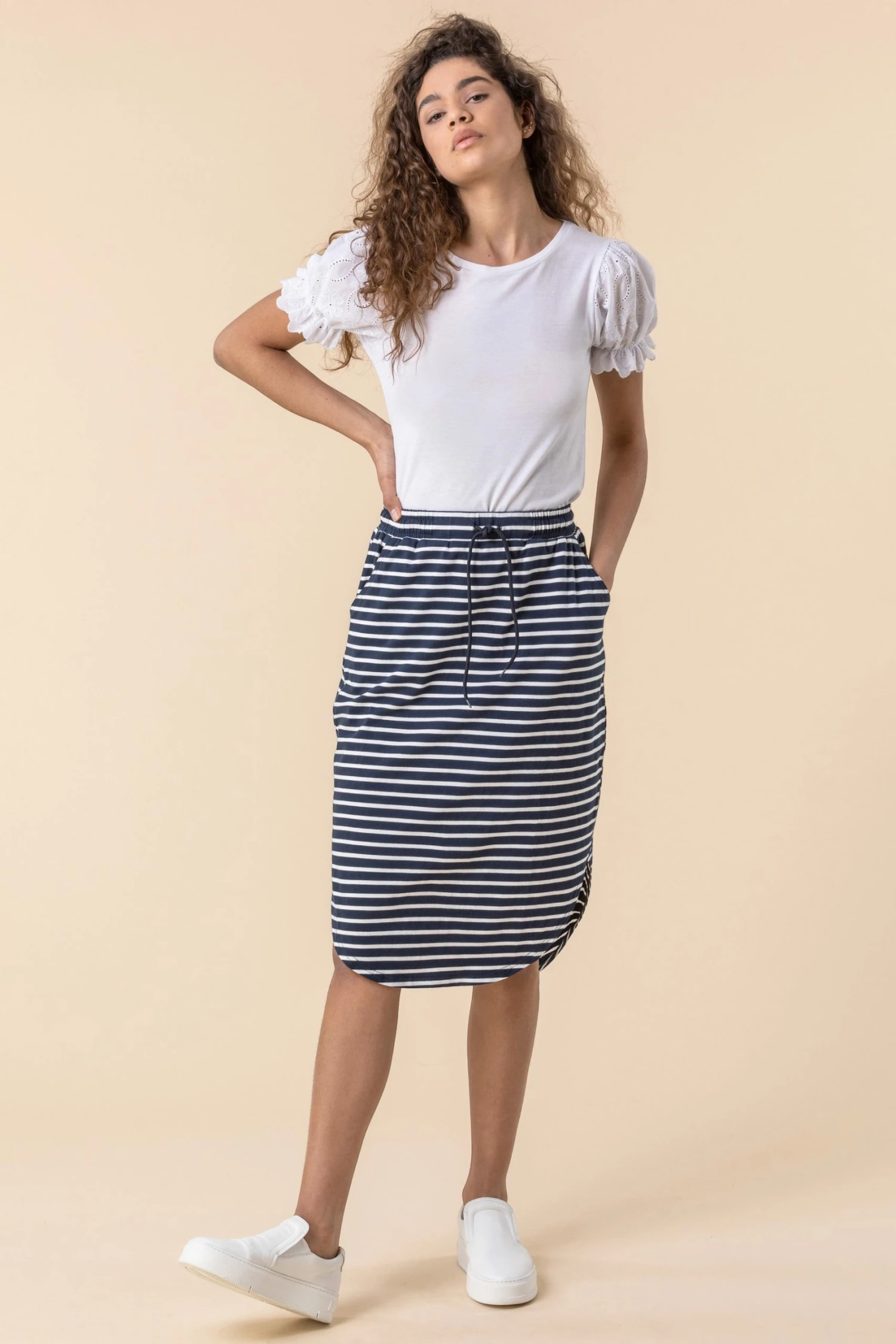 Roman Navy Jersey Stripe Print Skirt 5 Roman Navy Jersey Stripe Print Skirt - Image 3