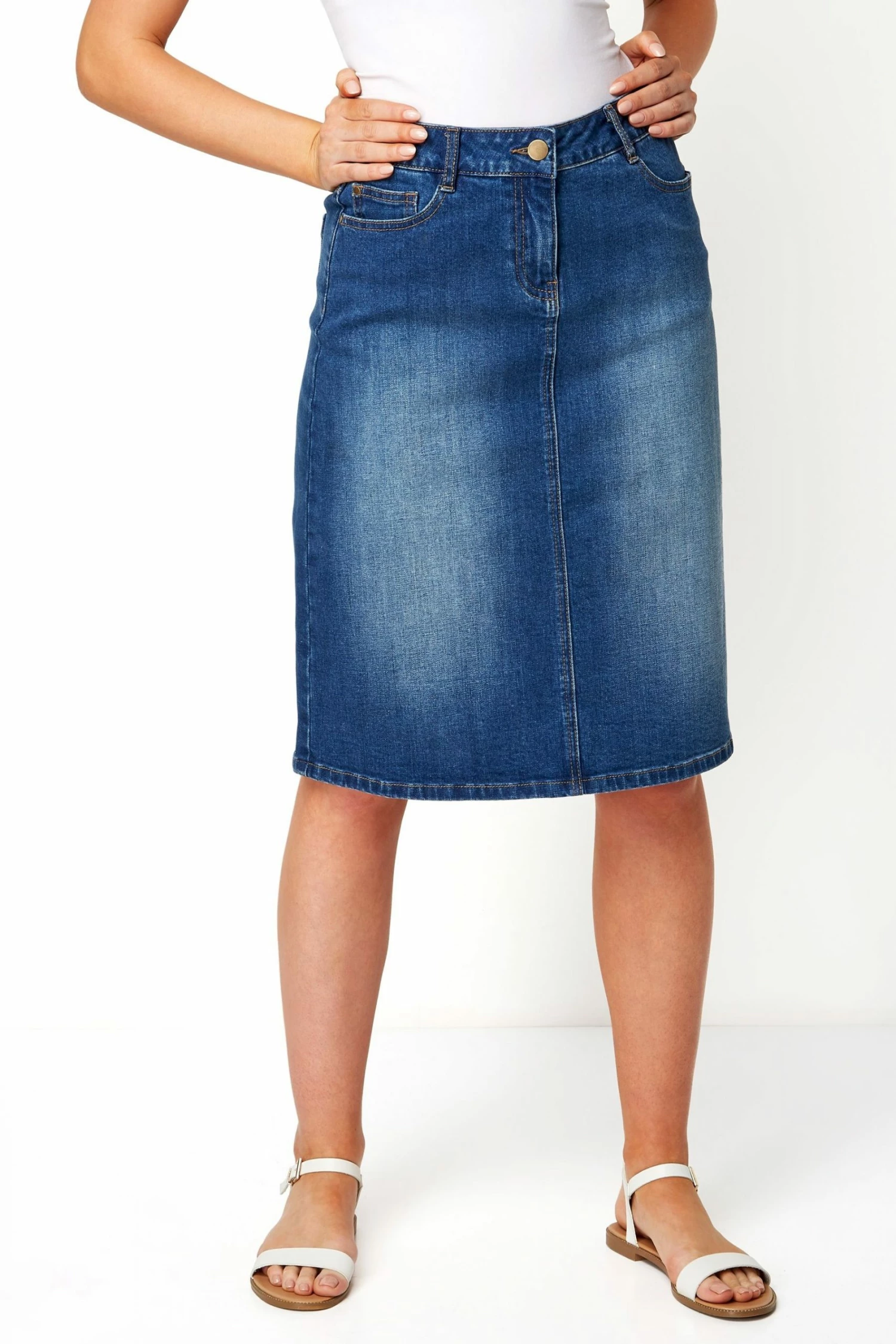Roman Mid Blue A-Line Denim Skirt 3 Roman Mid Blue A-Line Denim Skirt