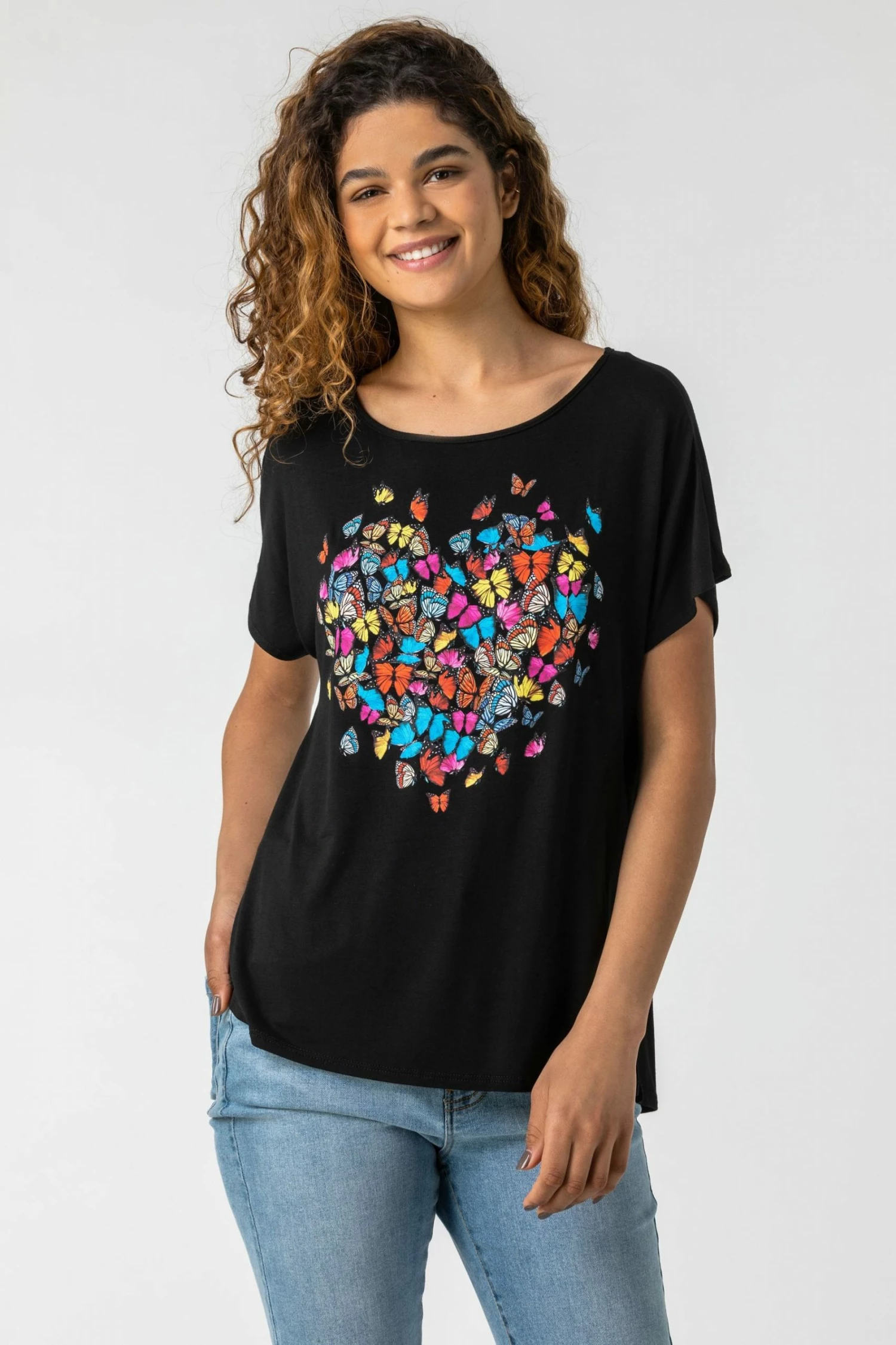 Roman Black Butterfly Heart Print T-Shirt 3 Roman Black Butterfly Heart Print T-Shirt