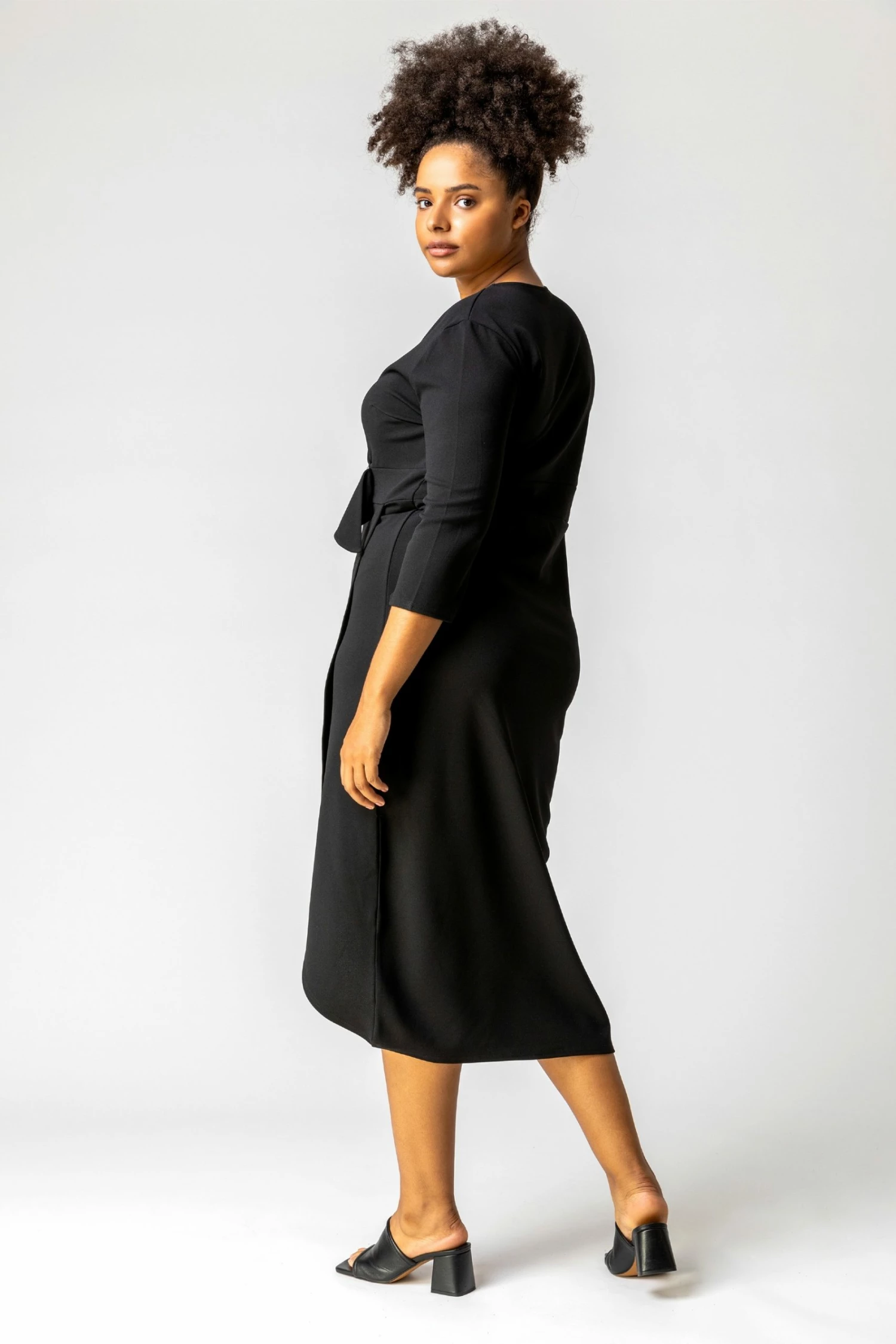 Roman Black Curve V Neck Wrap Midi Dress 4 Roman Black Curve V Neck Wrap Midi Dress - Image 2