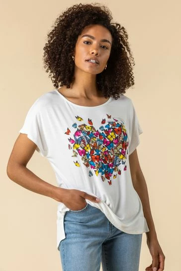 Roman Black Butterfly Heart Print T-Shirt 8 Roman Black Butterfly Heart Print T-Shirt - Image 6