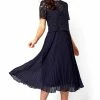 Roman Navy Lace Top Overlay Pleated Midi Dress -Roman Sales Shop unnamed file 12571