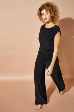Roman Black Cowl Neck Ruched Jumpsuit -Roman Sales Shop unnamed file 12579