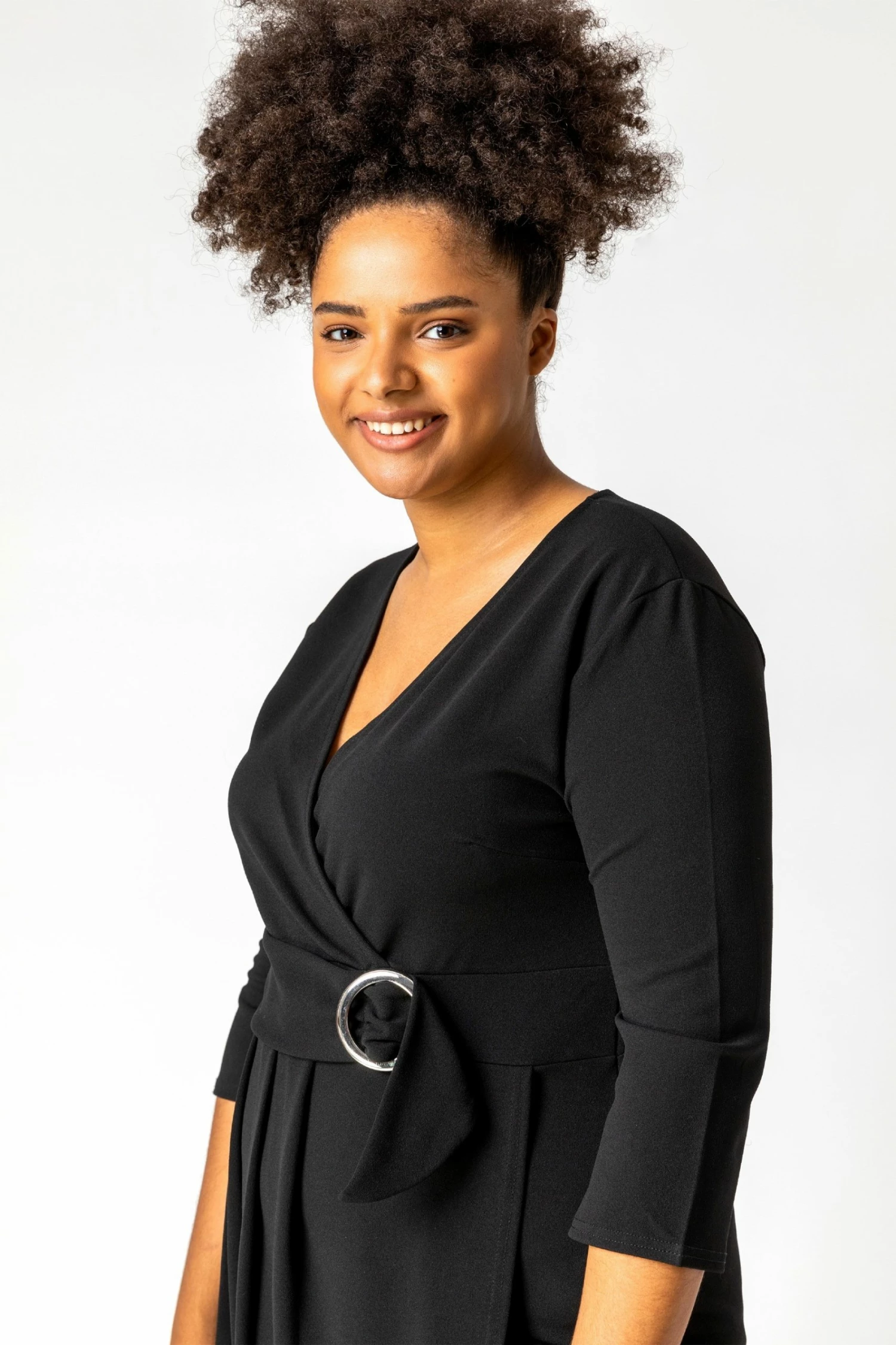 Roman Black Curve V Neck Wrap Midi Dress 6 Roman Black Curve V Neck Wrap Midi Dress - Image 4