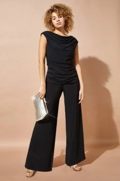 Roman Black Cowl Neck Ruched Jumpsuit -Roman Sales Shop unnamed file 12581