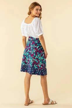 Roman Blue A Line Leaf Print Contrast Skirt 10 Roman Blue A Line Leaf Print Contrast Skirt -Roman Sales Shop unnamed file 12588