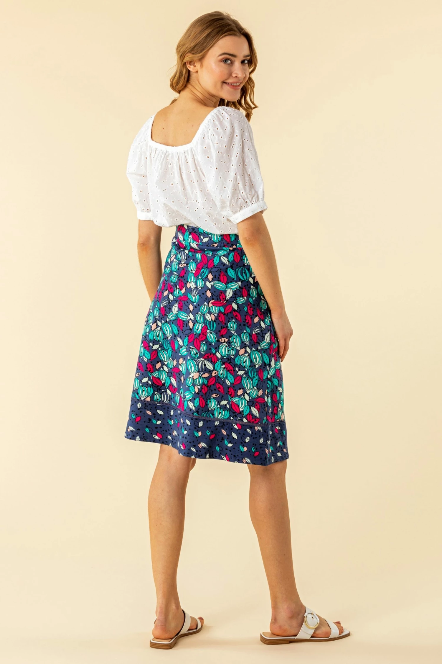 Roman Blue A Line Leaf Print Contrast Skirt 5 Roman Blue A Line Leaf Print Contrast Skirt - Image 3