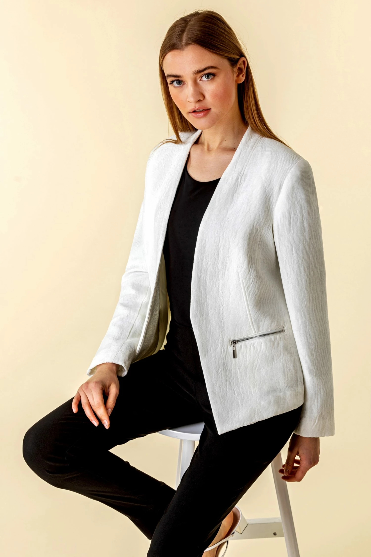 Roman Ivory Zip Detail Pleat Jacket 6 Roman Ivory Zip Detail Pleat Jacket - Image 4
