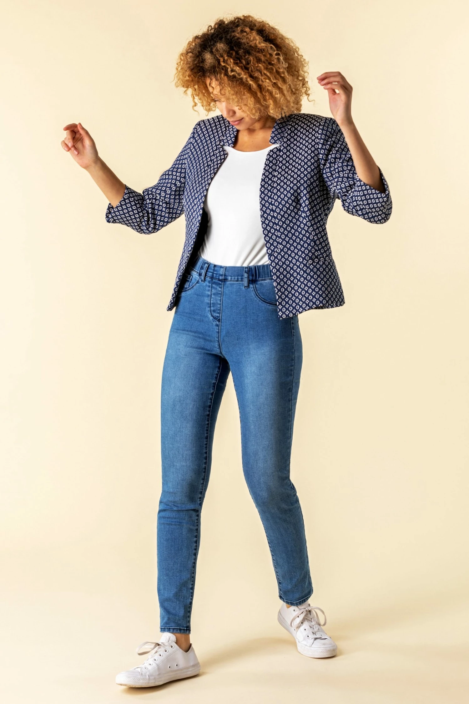 Roman Navy Jacquard Print Notch Neck Jacket 4 Roman Navy Jacquard Print Notch Neck Jacket - Image 2