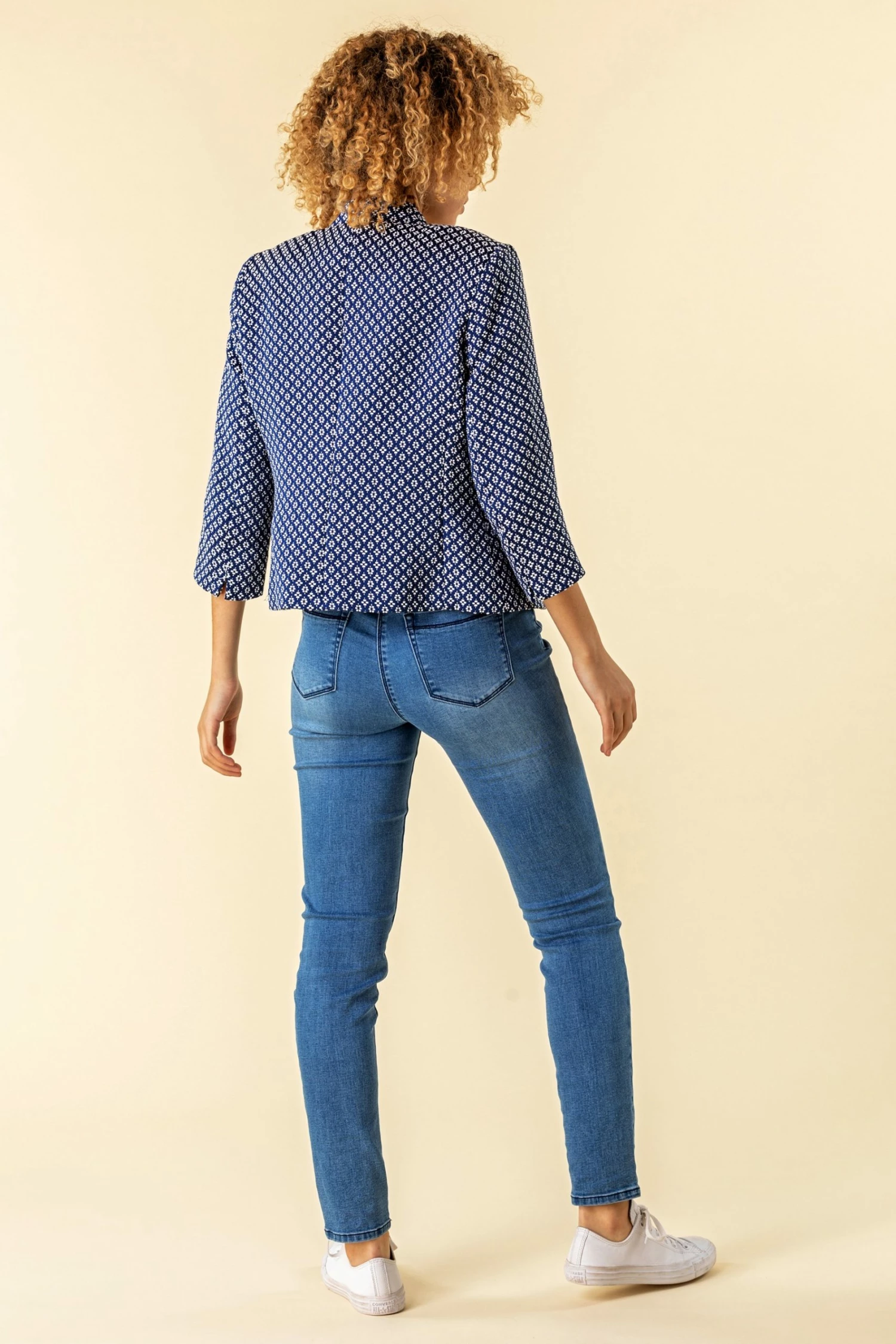 Roman Navy Jacquard Print Notch Neck Jacket 5 Roman Navy Jacquard Print Notch Neck Jacket - Image 3