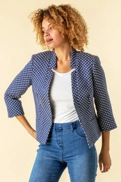 Roman Navy Jacquard Print Notch Neck Jacket 11 Roman Navy Jacquard Print Notch Neck Jacket -Roman Sales Shop unnamed file 12614