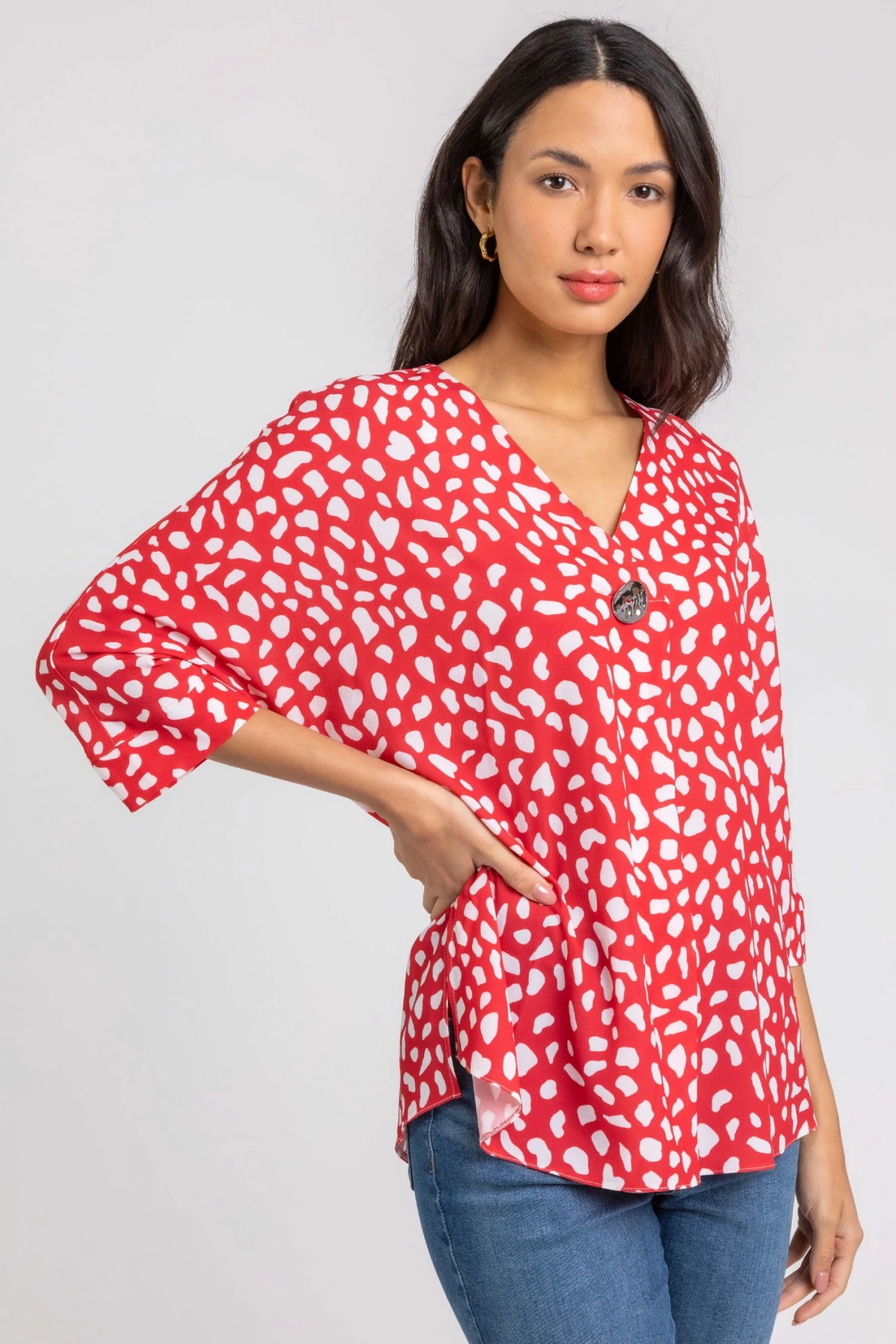 Roman Red Abstract Spot Button Detail Top 5 Roman Red Abstract Spot Button Detail Top - Image 3