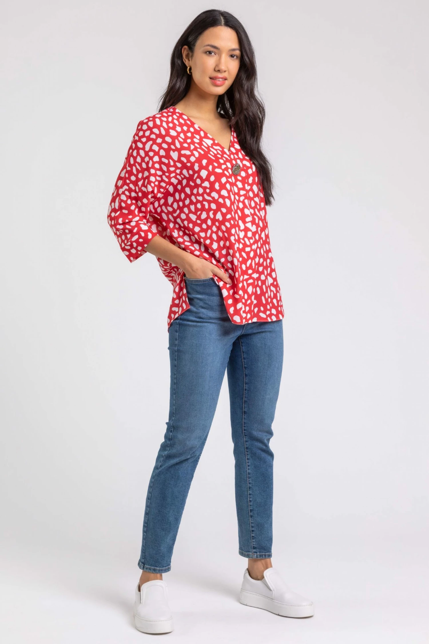 Roman Red Abstract Spot Button Detail Top 6 Roman Red Abstract Spot Button Detail Top - Image 4