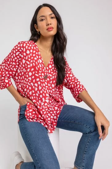 Roman Red Abstract Spot Button Detail Top 7 Roman Red Abstract Spot Button Detail Top - Image 5