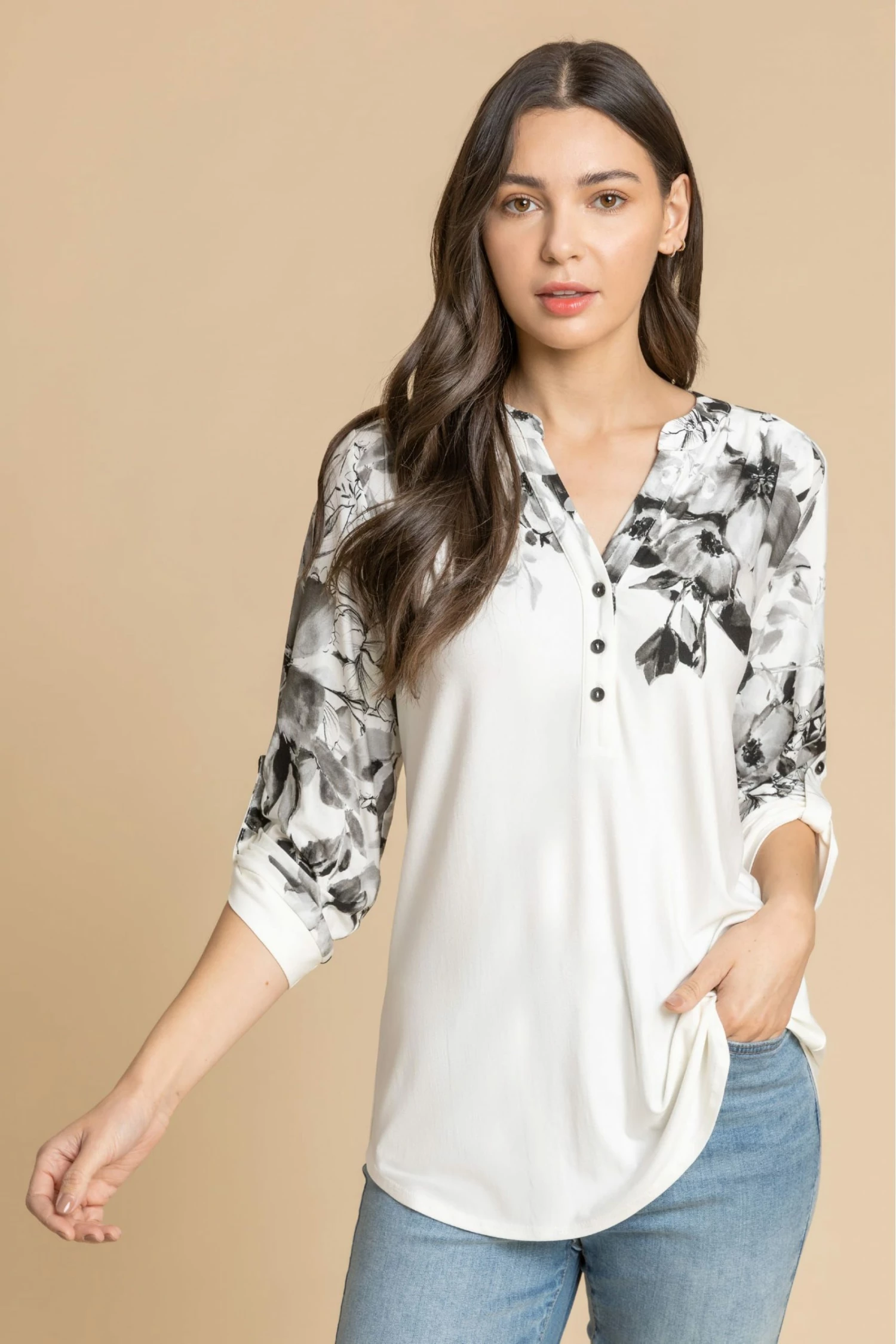 Roman White Floral Print Jersey Shirt 3 Roman White Floral Print Jersey Shirt