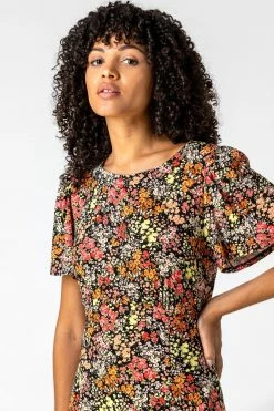 Roman Orange Multi Floral Print Side Split Dress -Roman Sales Shop unnamed file 1264