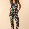Roman Black Tropical Print Jumpsuit