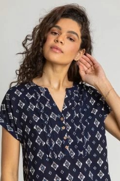 Roman Blue Aztec Print Button Detail Top -Roman Sales Shop unnamed file 12650