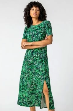 Roman Orange Multi Floral Print Side Split Dress -Roman Sales Shop unnamed file 1266