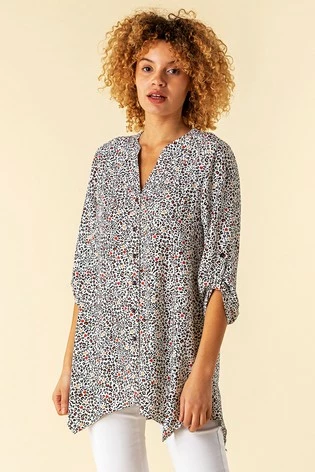 Roman Black Animal Heart Print Hanky Hem Shirt 7 Roman Black Animal Heart Print Hanky Hem Shirt - Image 5