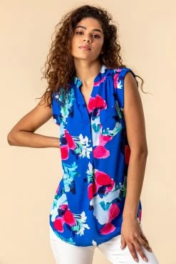 Roman Blue Floral Print Tunic Top