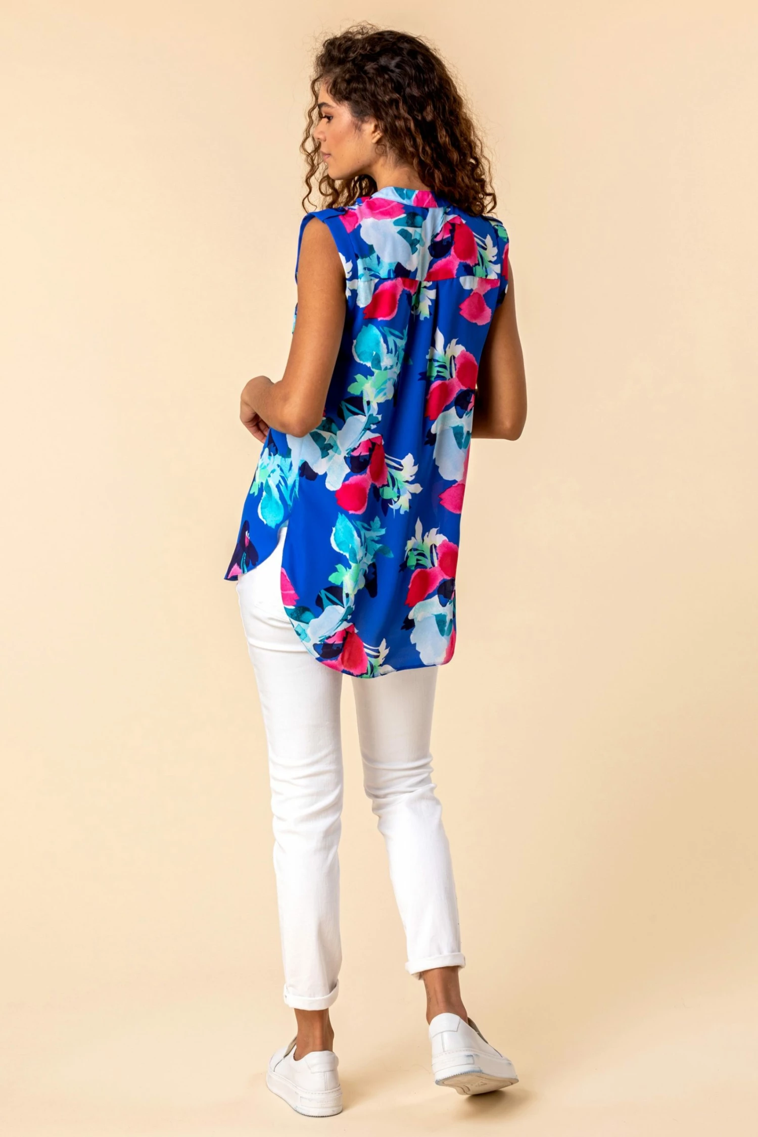 Roman Blue Floral Print Tunic Top 4 Roman Blue Floral Print Tunic Top - Image 2